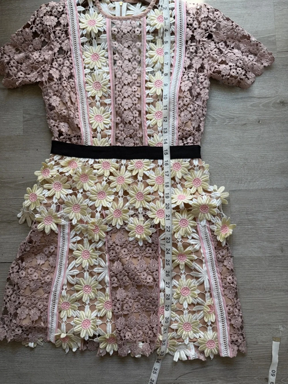 Self-Portrait Dusty Rose Lace Dress with Yellow & Pink Floral Appliqué - Picture 12 of 12